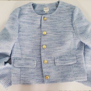 J. Crew Light Blue Tweed Lady Jacket/Blazer Cropped Metallic Buttons 2P Petite